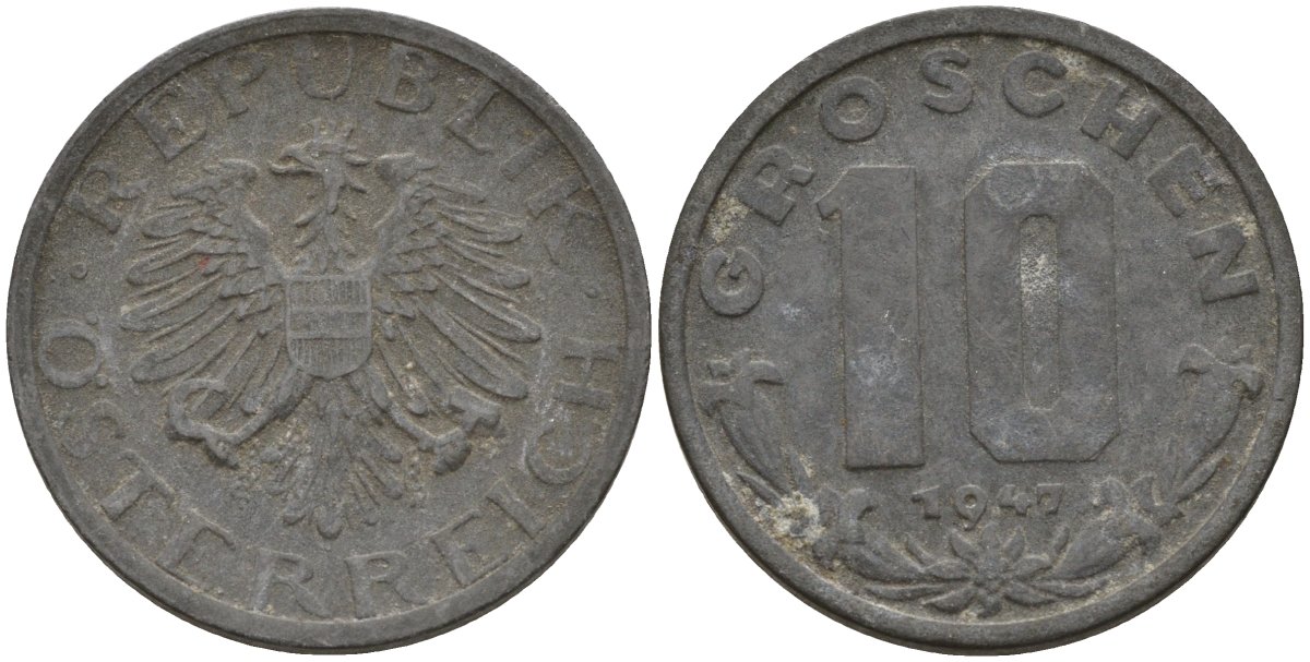 Австрия 10 грошей 1947 KM 2874 цинк 4152-126