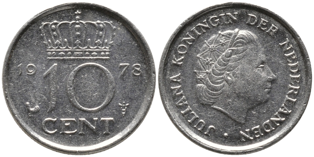 Нидерланды 10 центов 1978 Юлиана (1948-1980) КМ 182 никель 4609-457