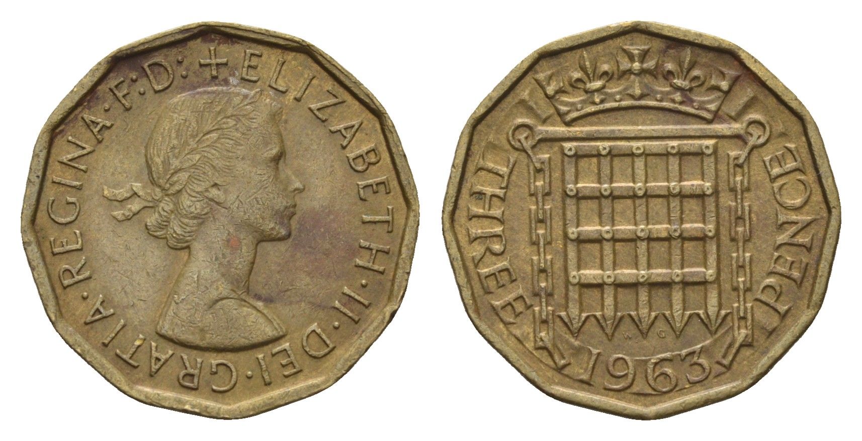Великобритания 3 пенса 1963 Елизавета II (1952-2022) KM 900, Spink 4153 никель латунь 4648-1234