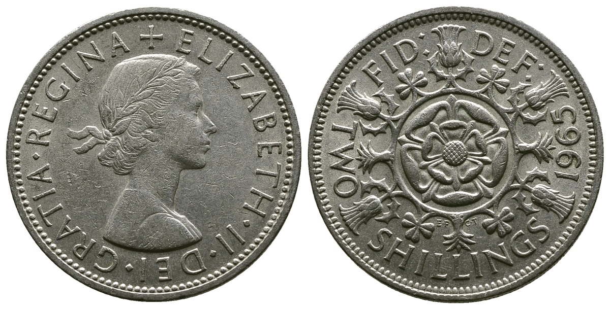Великобритания 2 шиллинга (флорин) 1965 Елизавета II (1952-2022) KM 906, Spink 4146 медно-никель 4382-522