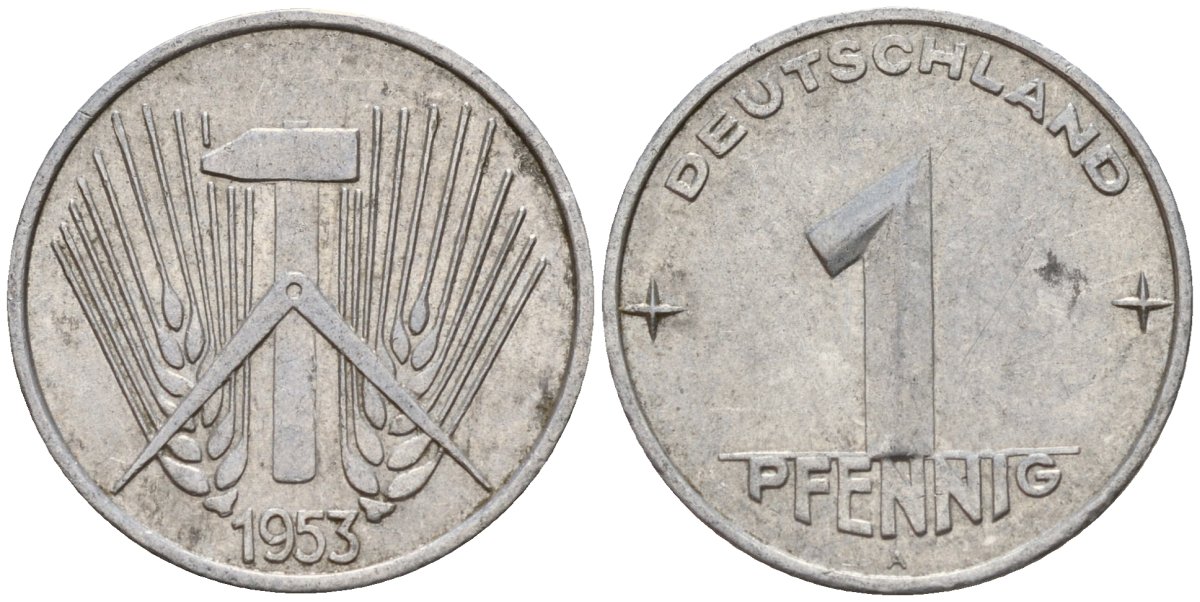 ГДР 1 пфенниг 1953 A KM 5 алюминий 201-554
