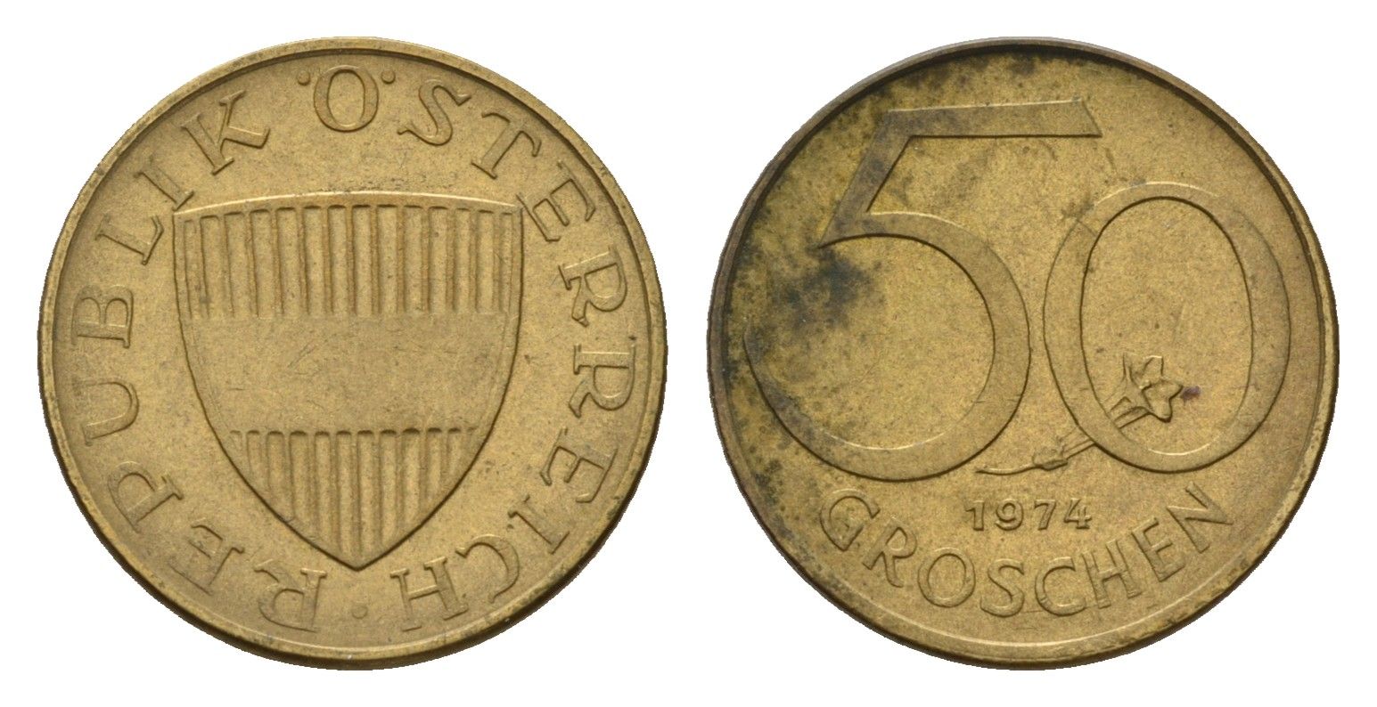 Австрия 50 грошей 1974 KM 2885 алюминиевая бронза 4608-362