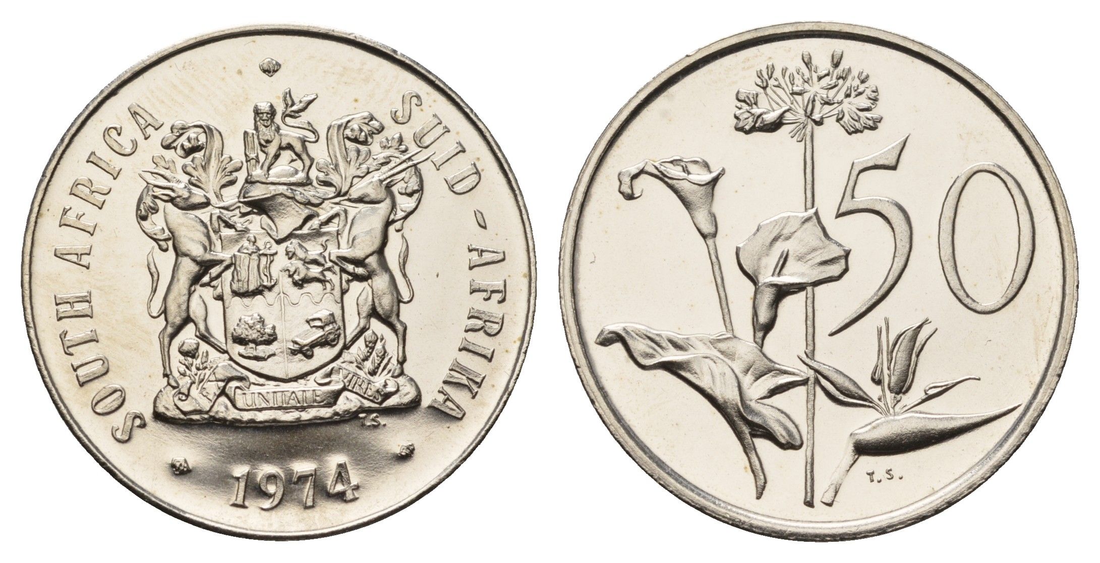 ЮАР 50 центов 1974 Зантедеския Эллиота (калла), герб KM 87 никель PROOF 1529-735