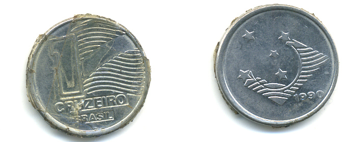 Бразилия 1 крузейро 1990 KM 617 нержавеющая сталь aUNC 93-1014