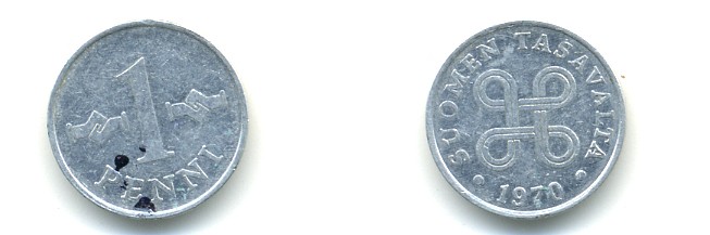 Финляндия 1 пенни 1970 KM 44а алюминий 80-836
