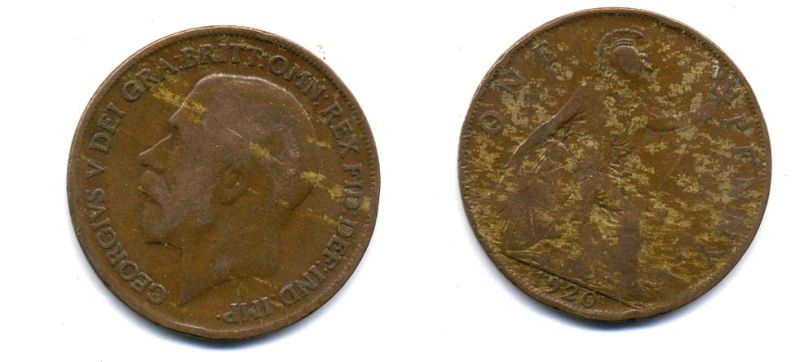 Великобритания 1 пенни 1920 Георг V (1910-1936) КМ 810, Spink 4051 бронза 47-346