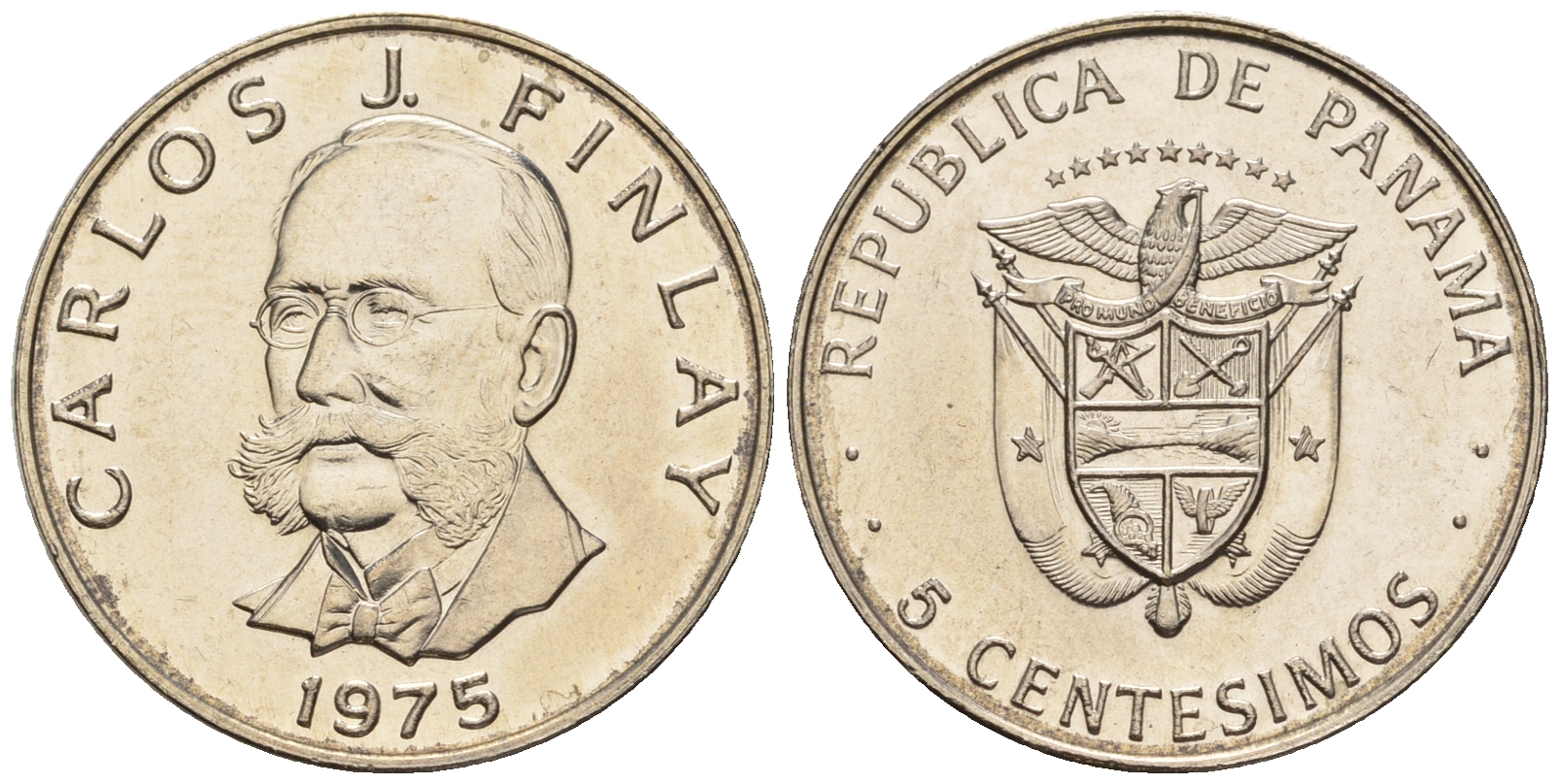 Панама 5 сентесимо 1975 Карлос Хуан Финлей KM 35.1 медь плакированная медно-никелем  UNC  M16-17