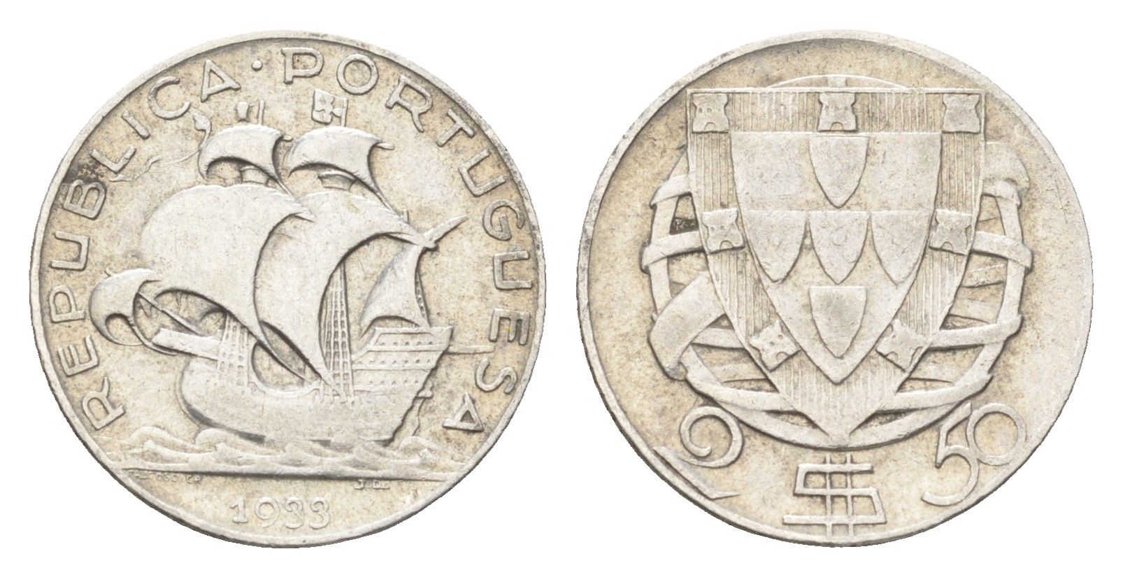 Португалия 2,5 эскудо 1933 редкий год KM 580 серебро 5010-1845