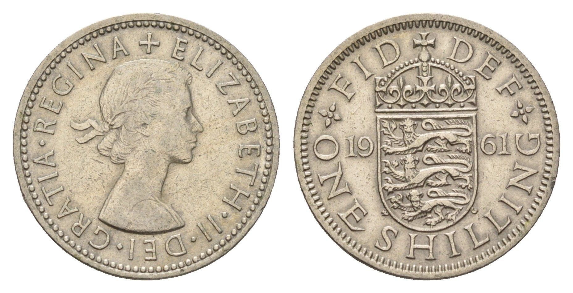 Великобритания 1 шиллинг 1961 Елизавета II (1952-2022), Английский герб KM 904, Spink 4147 медно-никель 4177-314