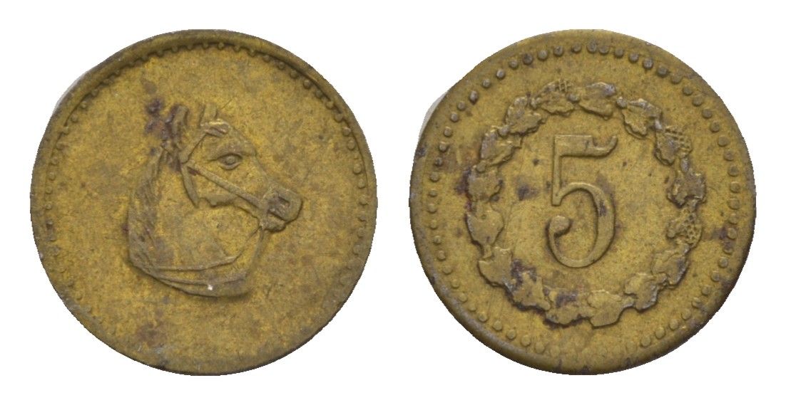 Германия игровой жетон в 5 единиц ND лошадь, диаметр 13 мм, вес 0,7 гр латунь железо 4651-1235