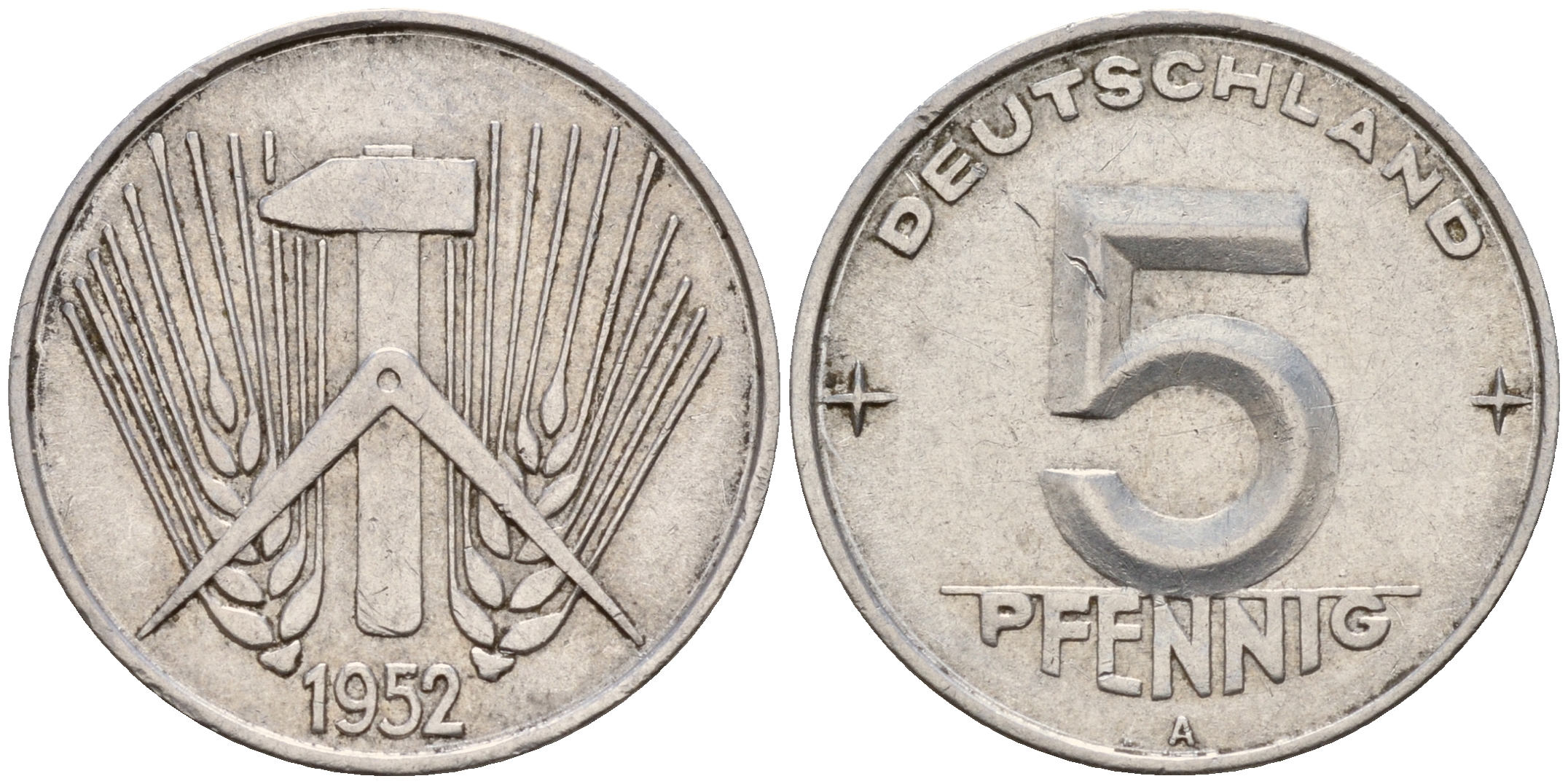 ГДР 5 пфеннигов 1952 А KM 6 алюминий    4160-1268