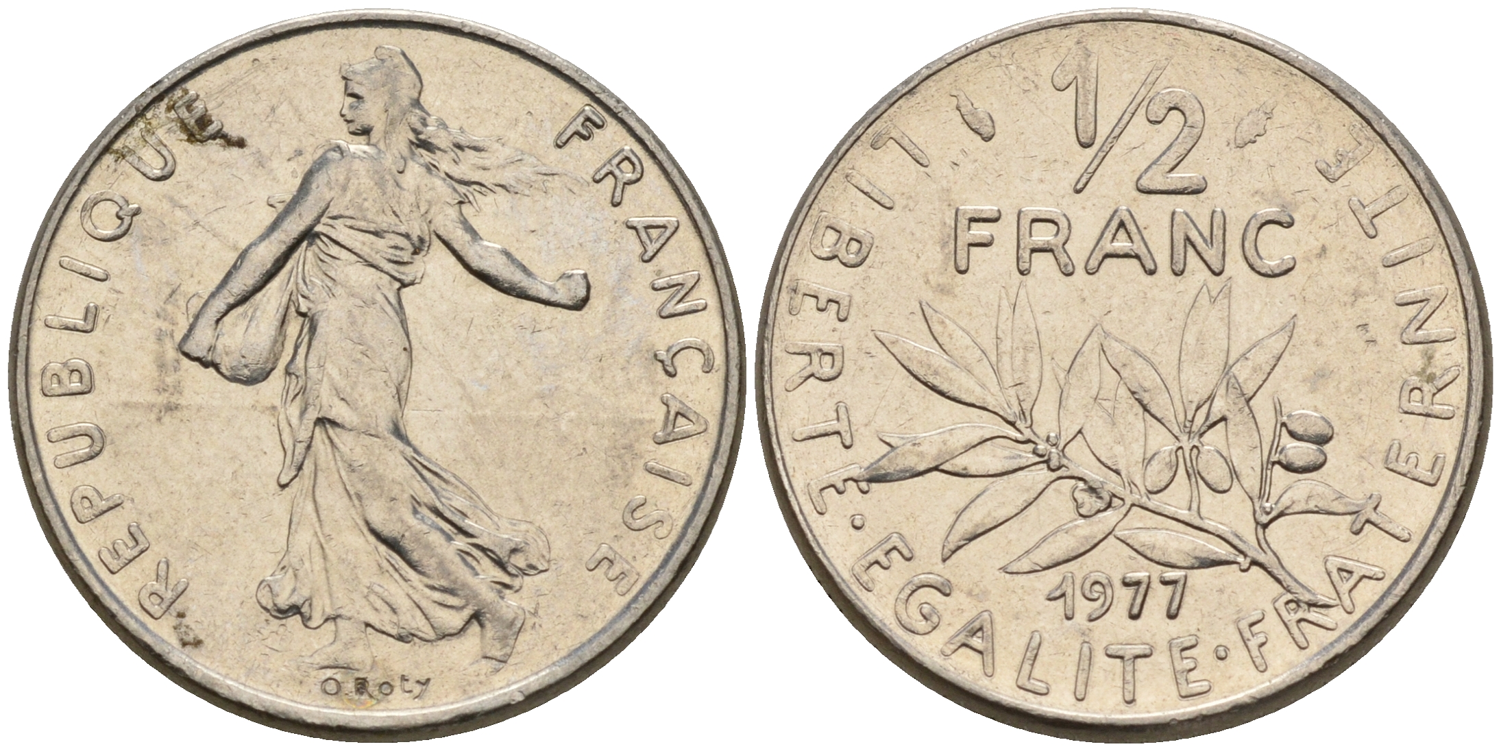 Франция 1/2 франка 1977 сеятель KM 931.1 никель    4152-1239