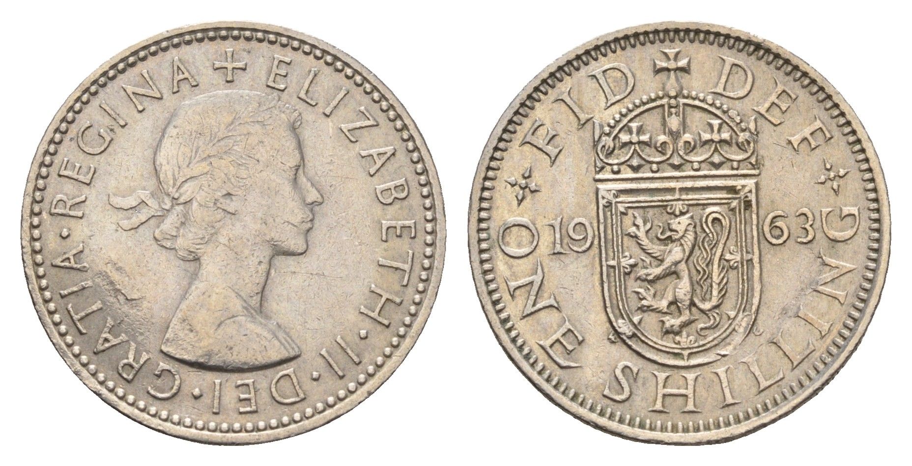 Великобритания 1 шиллинг 1963 Елизавета II (1952-2022), Шотландский герб KM 905, Spink 4148 медно-никель 4699-532