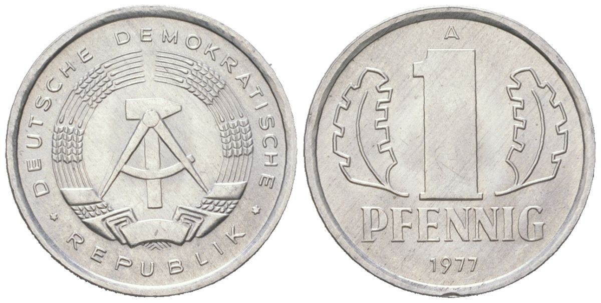 ГДР 1 пфенниг 1977 A KM 8.2 алюминий 201-427