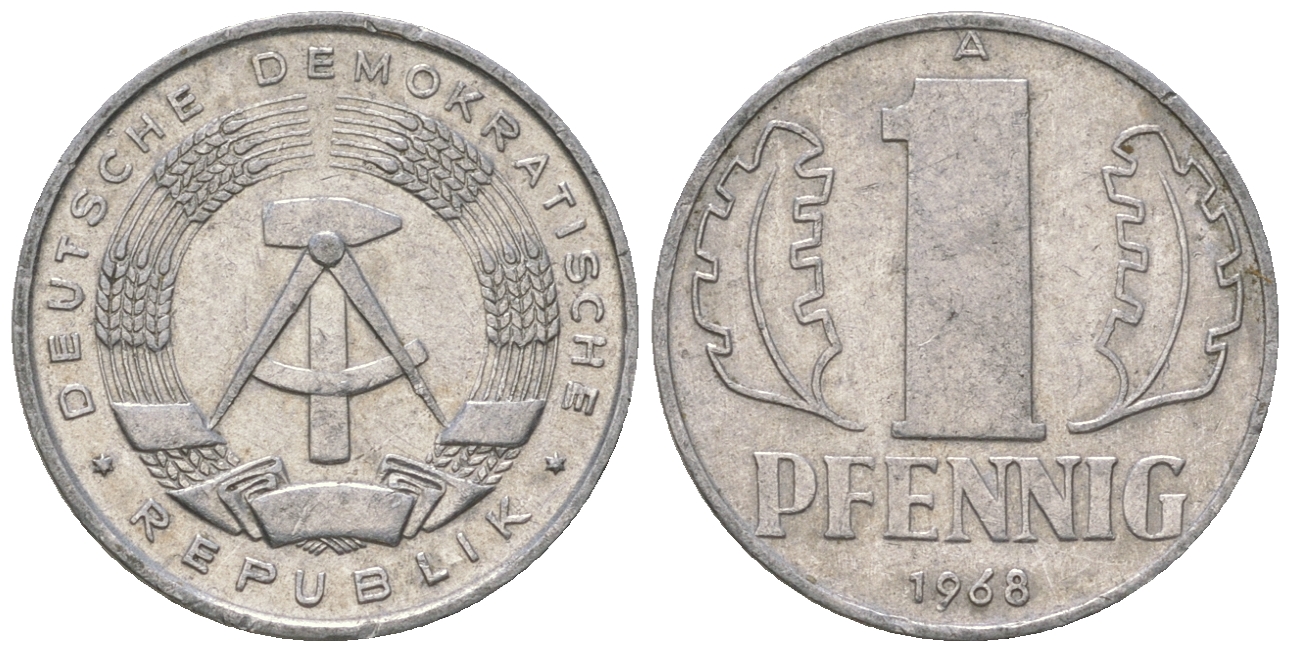 ГДР 1 пфенниг 1968 А КМ 8.1 алюминий 4651-1142