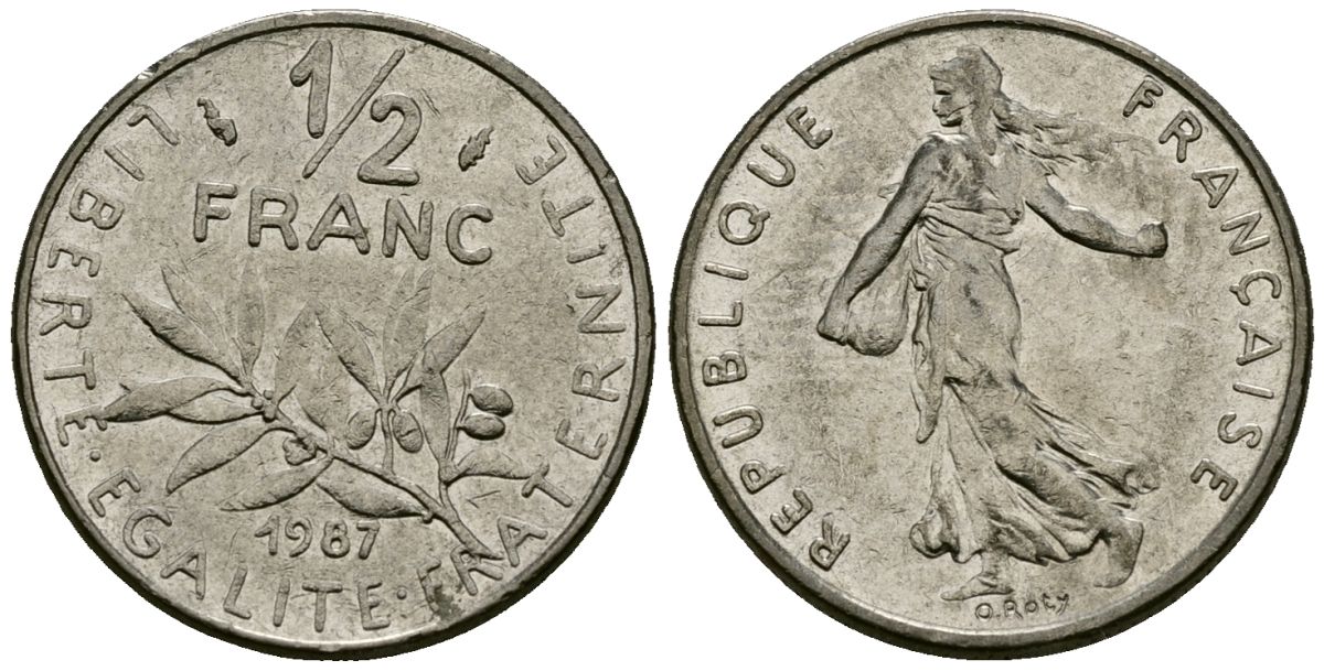 Франция 1/2 франка 1987 сеятель KM 931 никель 4135-733