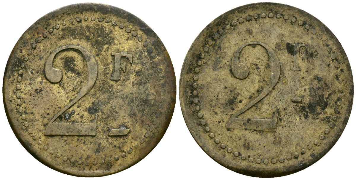 Франция 2 франка XIX-XX век ресторанный жетон латунь 4166-941