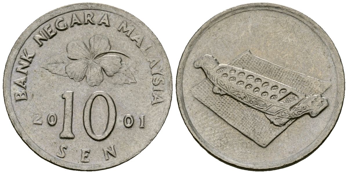 Малайзия 10 сенов 2001 цветок KM 51 медно-никель 4173-1011