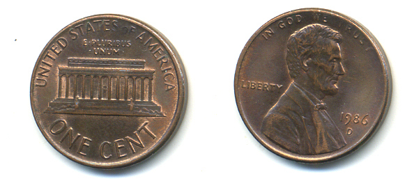 США 1 ЦЕНТ 1986 D ЛИНКОЛЬН KM 201b цинк плакированный медью 86-236