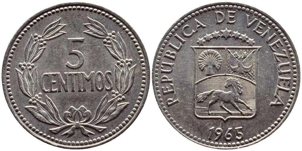 Венесуэла 5 сентимо 1965 KM 38.2 медно-никель 4392-918