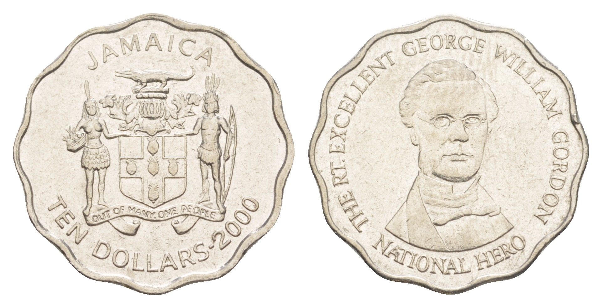 Ямайка 10 долларов 2000 KM 181 сталь плакированная никелем 4642-1027