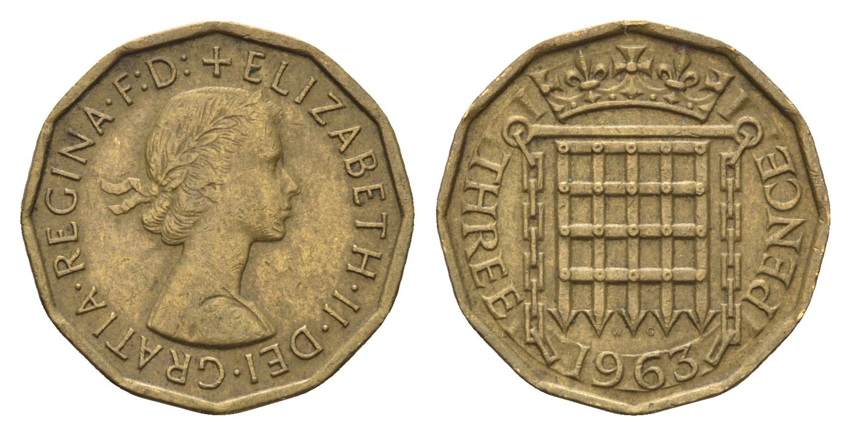 Великобритания 3 пенса 1963 Елизавета II (1952-2022) KM 900, Spink 4153 никель латунь 4699-441