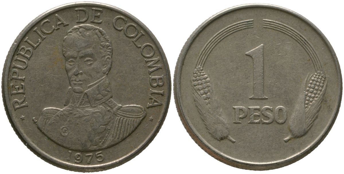 Колумбия 1 песо 1975 KM 258.1 медно-никель 4529-1011