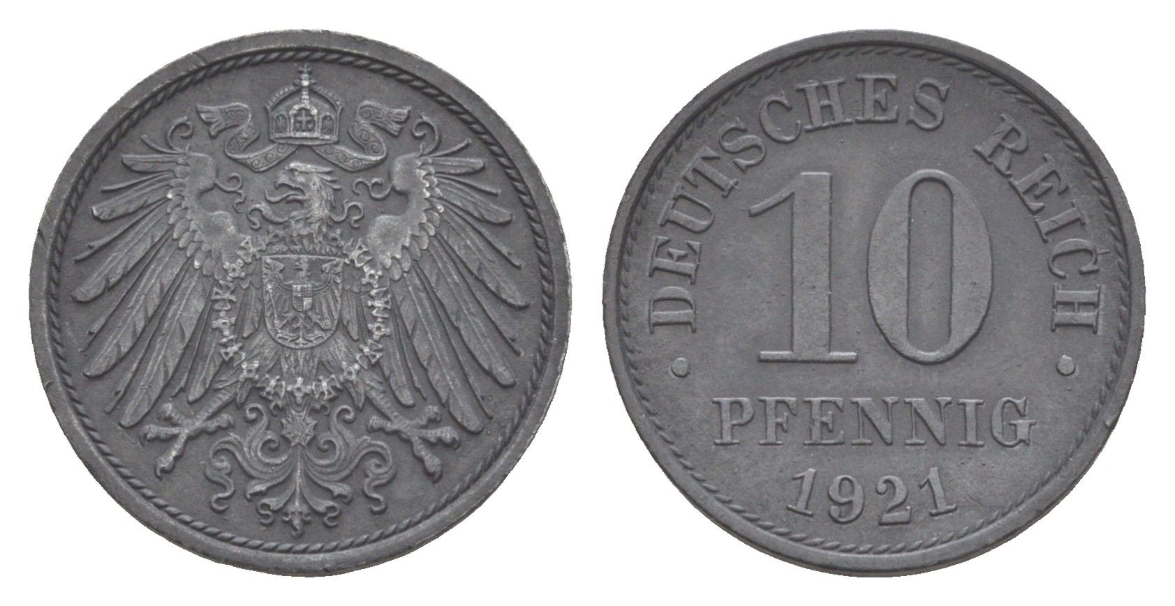 Германия 10 пфеннигов 1921 KM 26 цинк 4164-445