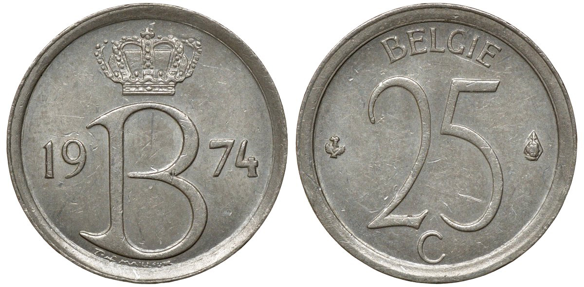 БЕЛЬГИЯ 25 САНТИМОВ 1974 KM 154.1 медно-никель 72-834