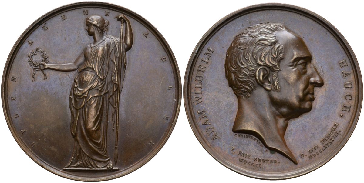 Дания медаль 1838 Адам Вильгельм Хаух (1755-1838), благородство дворян, диаметр 44 мм. бронза 1097-4-21