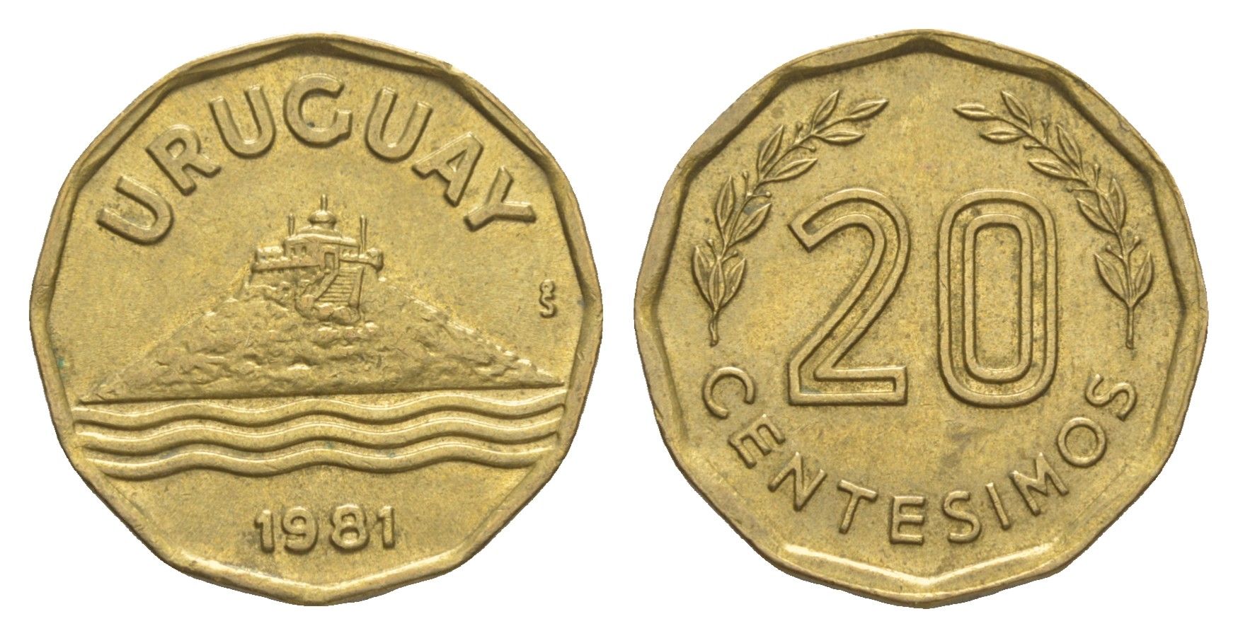 Уругвай 20 сентесимо 1981 KM 67 алюминиевая бронза UNC 4637-552