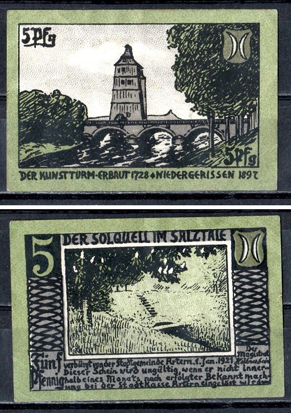 Артерн (Пруссия, Саксония) 10 пфеннигов 1921 Mehl Grabowski A26.3b бумага UNC (пресс) 7556-45-2-2