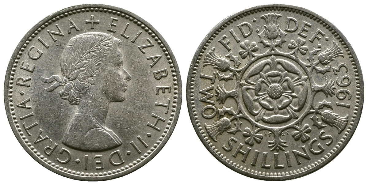 Великобритания 2 шиллинга (флорин) 1963 Елизавета II (1952-2022) KM 906, Spink 4146 медно-никель 4382-432