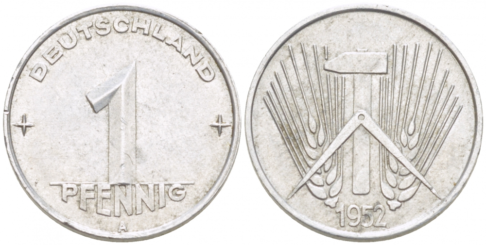 ГДР 1 ПФЕННИГ 1952 А KM 5 алюминий 3955-539