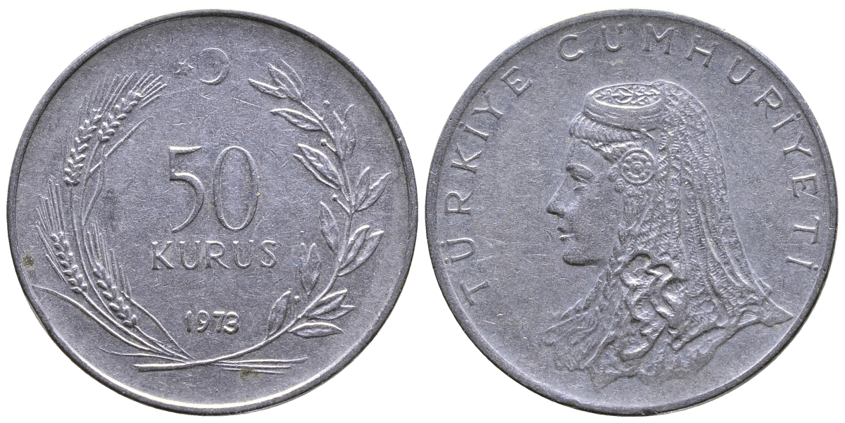 Турция 50 курушей 1973 Анатолийская невеста KM 899 нержавеющая сталь 59-814