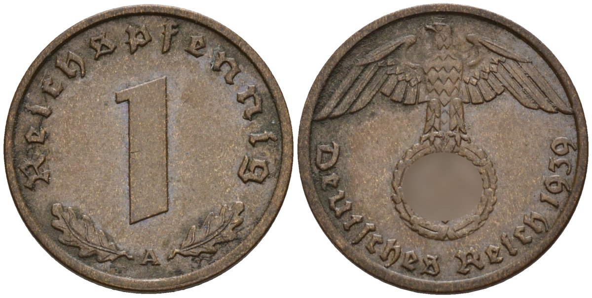 Германия 1 рейхспфенниг 1939 A KM 89, J. 361 бронза 4147-1154