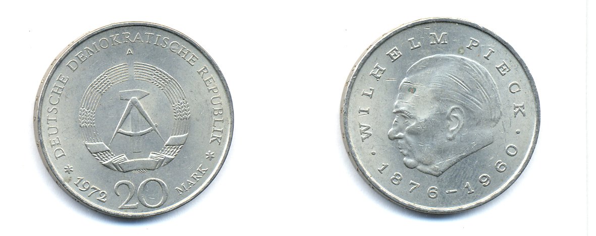 ГДР 20 марок 1972 А, Вильгельм Пик (1876-1960) KM 42 медно-никель 3333-346