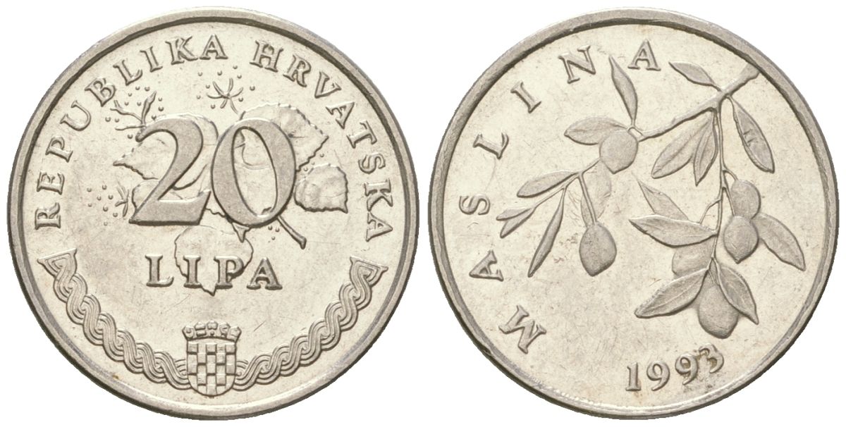 Хорватия 20 лип 1993 нечетный год KM 7 сталь плакированная никелем  UNC  4124-1236