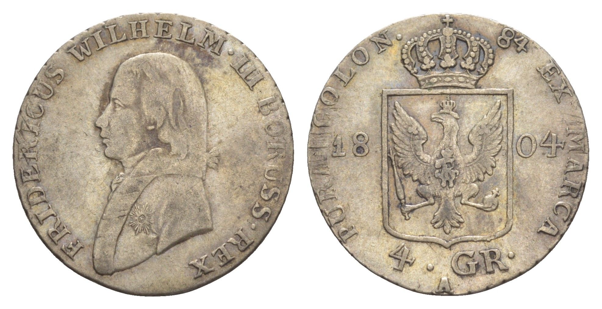 Пруссия 4 гроша 1804 A, Фридрих Вильгельм III (1797-1840) KM 370 серебро 1523-721