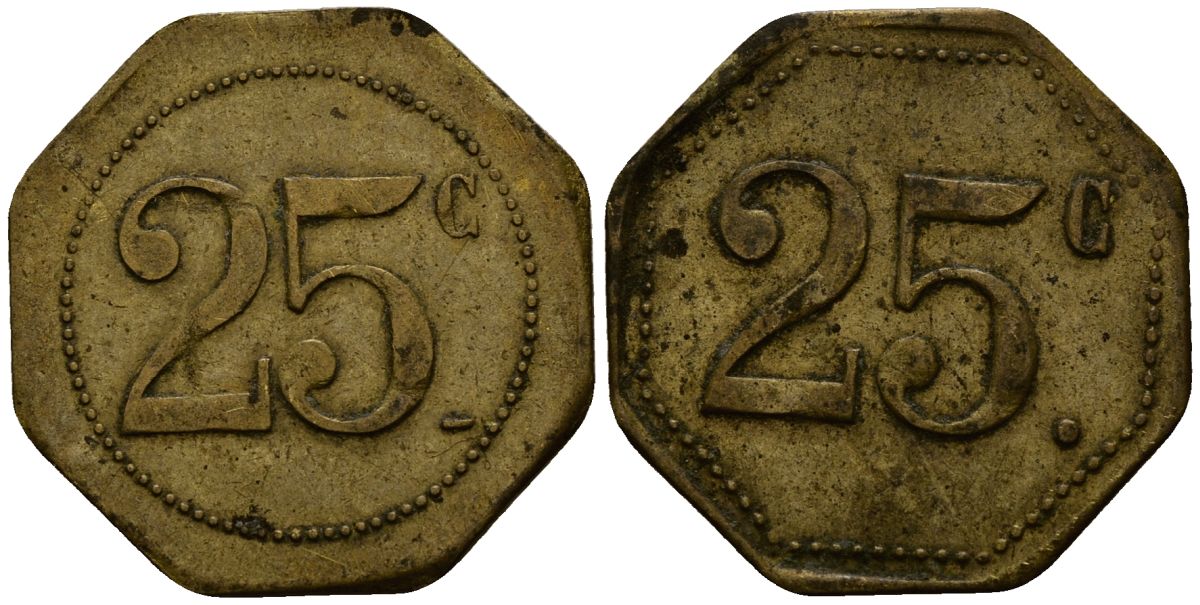 Франция 25 сантимов XIX-XX век ресторанный жетон латунь 4166-436