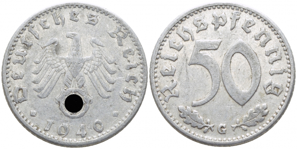 ГЕРМАНИЯ 50 РЕЙХСПФЕННИГОВ 1940 G KM 96, J.372 алюминий 3856-756