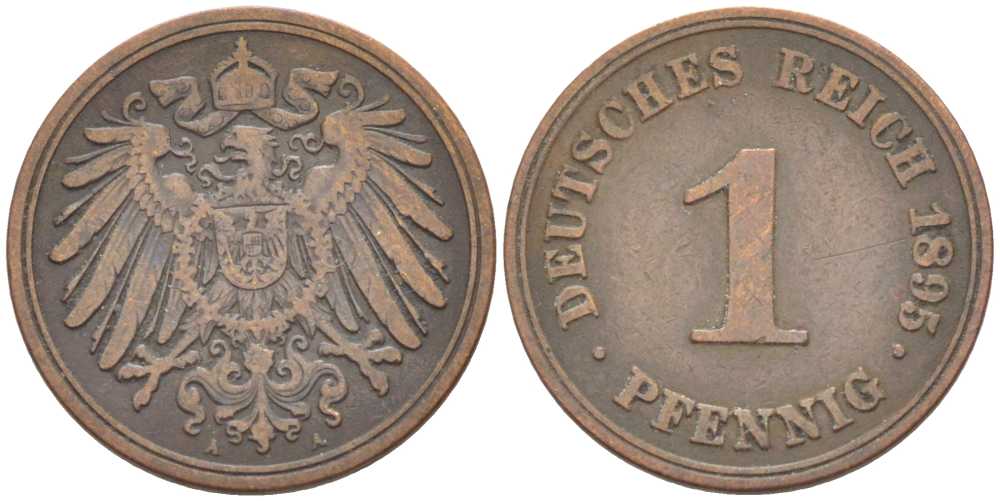 ГЕРМАНИЯ 1 ПФЕННИГ 1895 А KM 10, J. 10 медь 112-1069