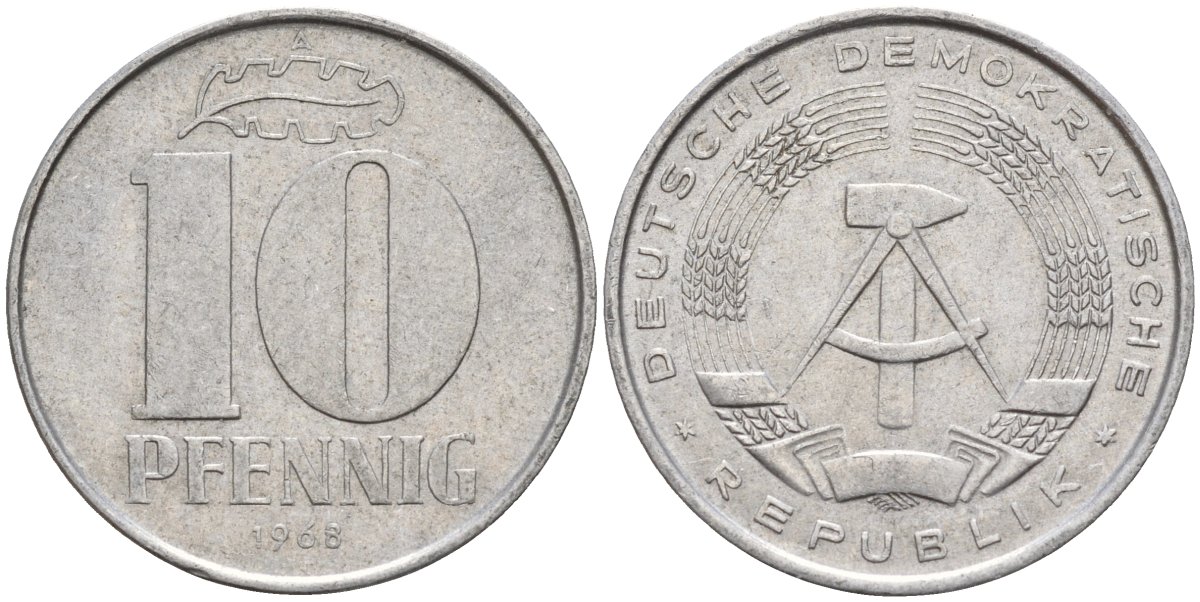 ГДР 10 пфеннигов 1968 A KM 10 алюминий 4143-735