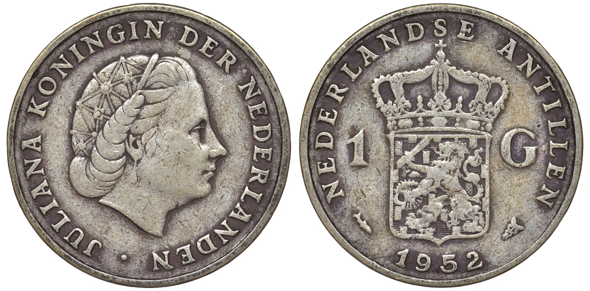 Нидерландские Антилы 1 гульден 1952 Юлиана (1948-1980) KM 2 серебро 36-842