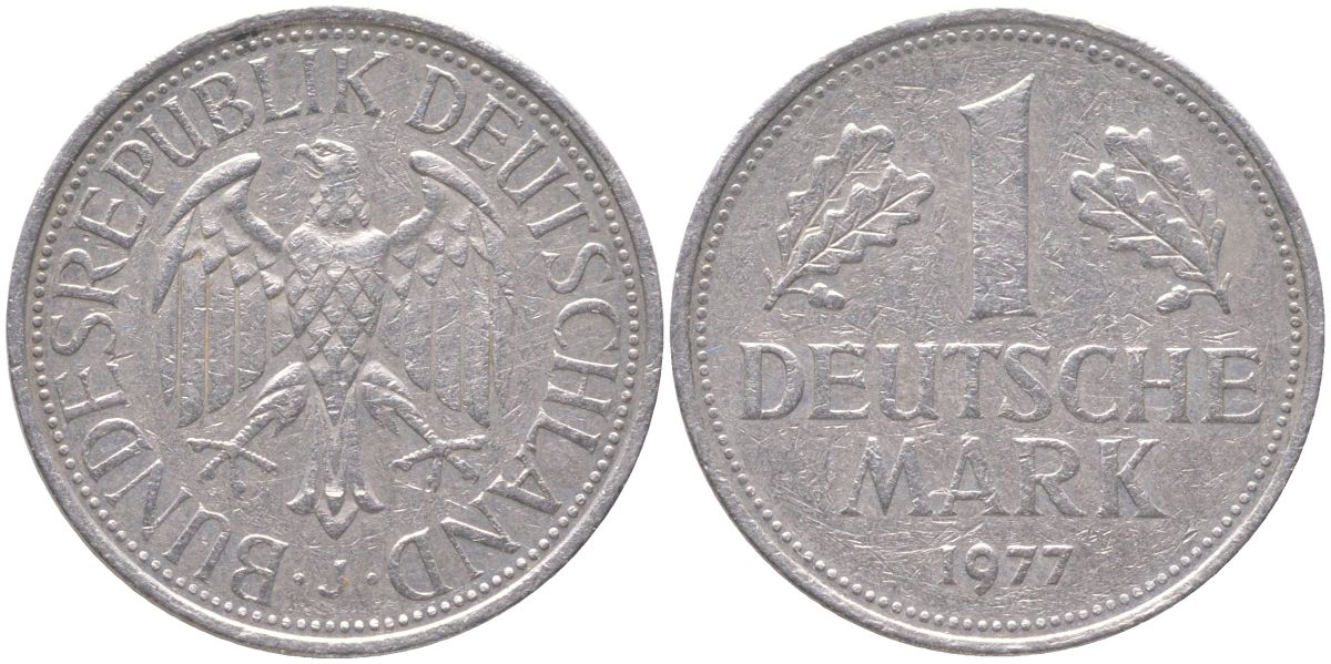 ФРГ 1 марка 1977 J KM 110, J. 385 медно-никель 4175-554