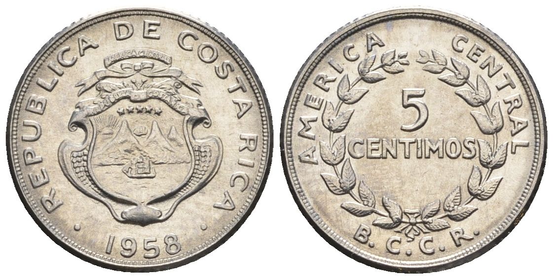 Коста-Рика 5 сентимо 1958  KM 184.1a сталь  UNC  4609-515