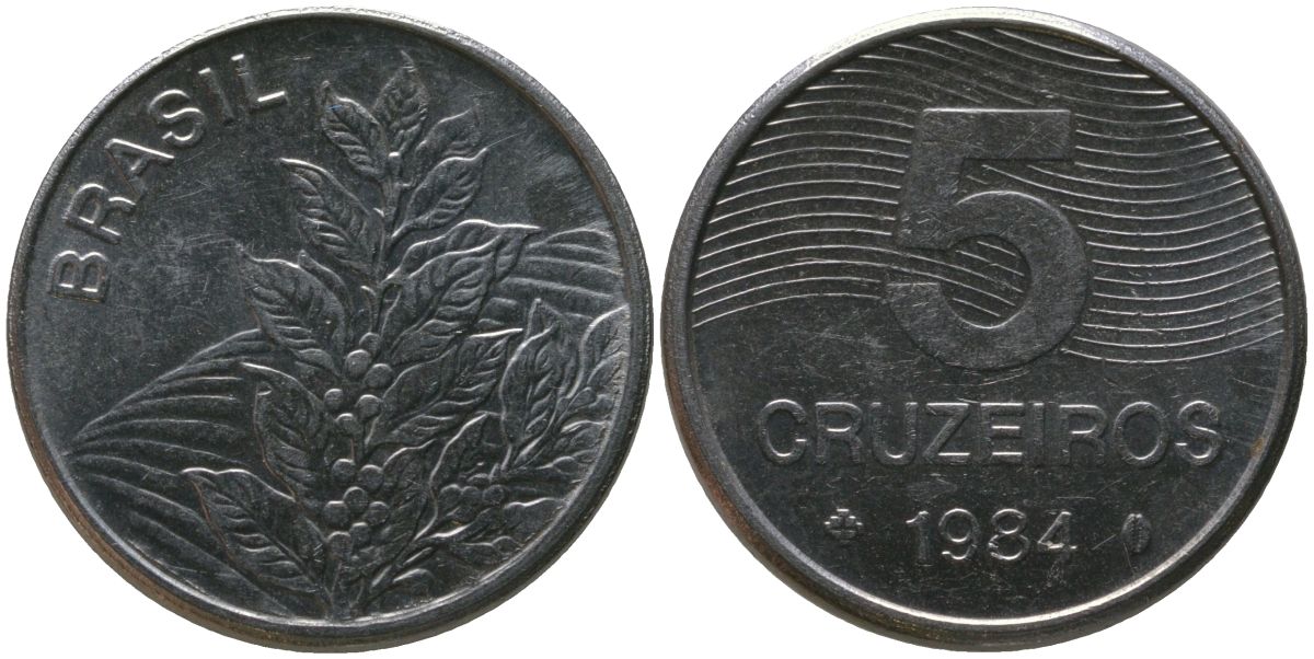 Бразилия 5 крузейро 1984 KM 591, Schon 100 нержавеющая сталь 4514-826