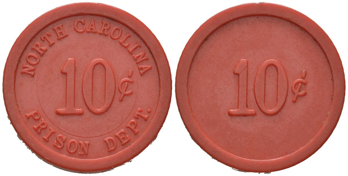 США, тюремное управление Северной Каролины тюремный жетон в 10 центов ND (1930-1970) пластик 4150-741