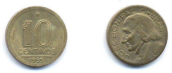 БРАЗИЛИЯ 10 СЕНТАВО 1955 ЖОЗЕ БОНИФЦИУ- ОТЕЦ НЕЗАВИСИМОСТИ KM 561 алюминевая бронза 51-5267