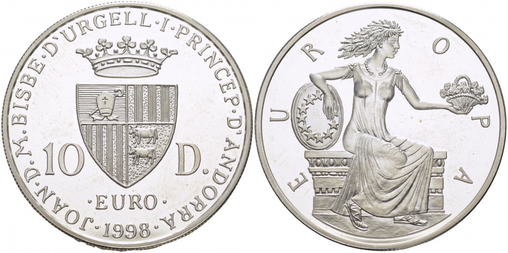 Андорра 10 динеров 1998 греческая принцесса Европа KM 150 серебро PROOF 01-143-11